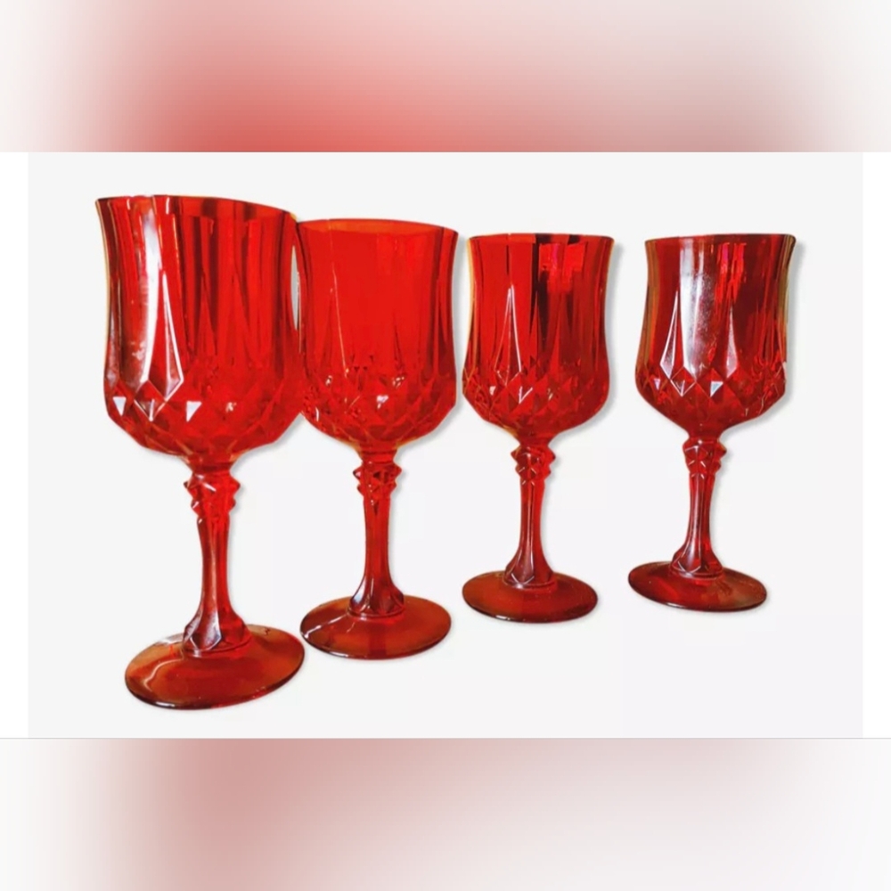 Vtg Ruby Red Cristal D'Arques Durand Glasses Longchamp Wine Or Water Glass Set